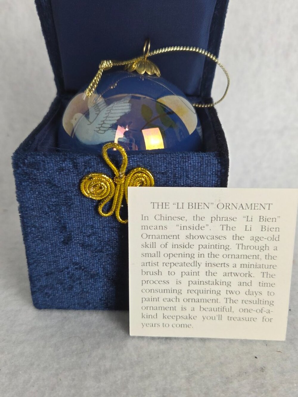 VTG Li Bien Glass Reverse Hand Painted Christmas Ornament Dove Olive Branch